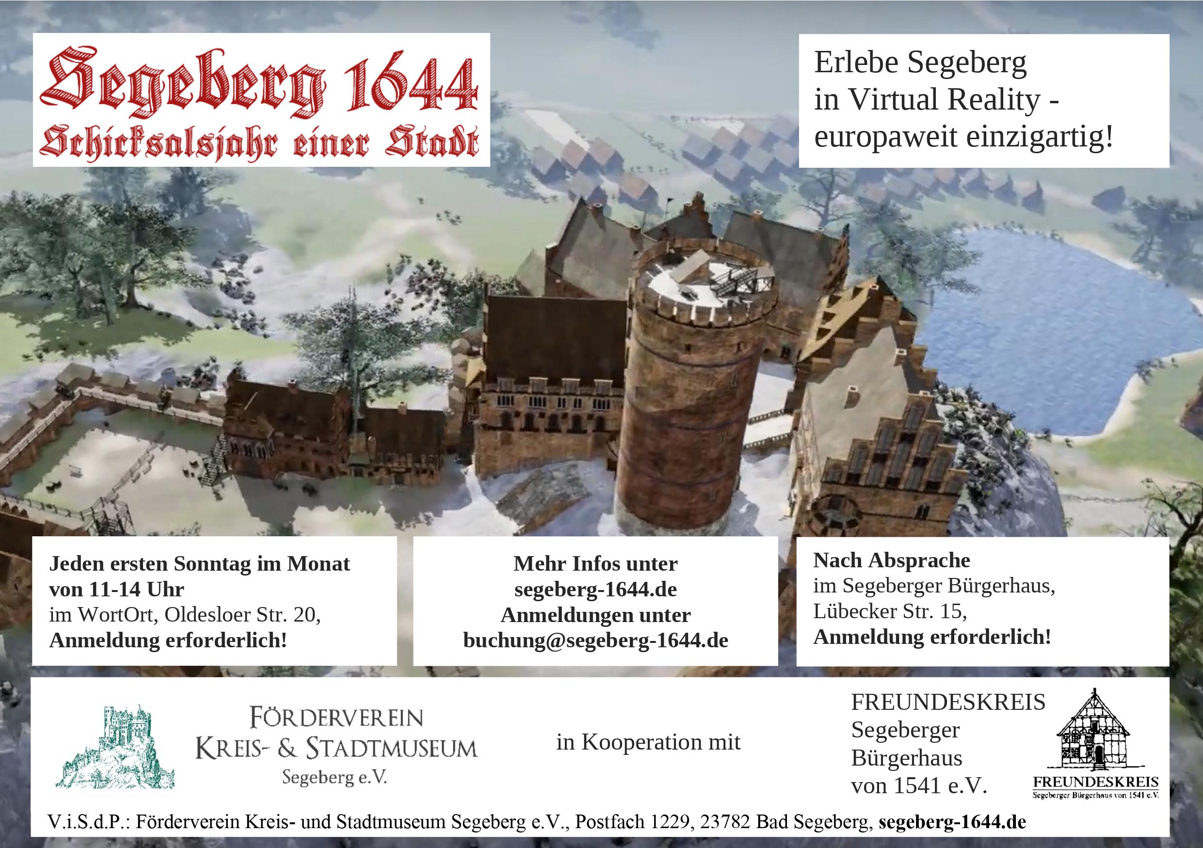 Flyer zur Vorstellung des VR-Modells Segeberg 1644.